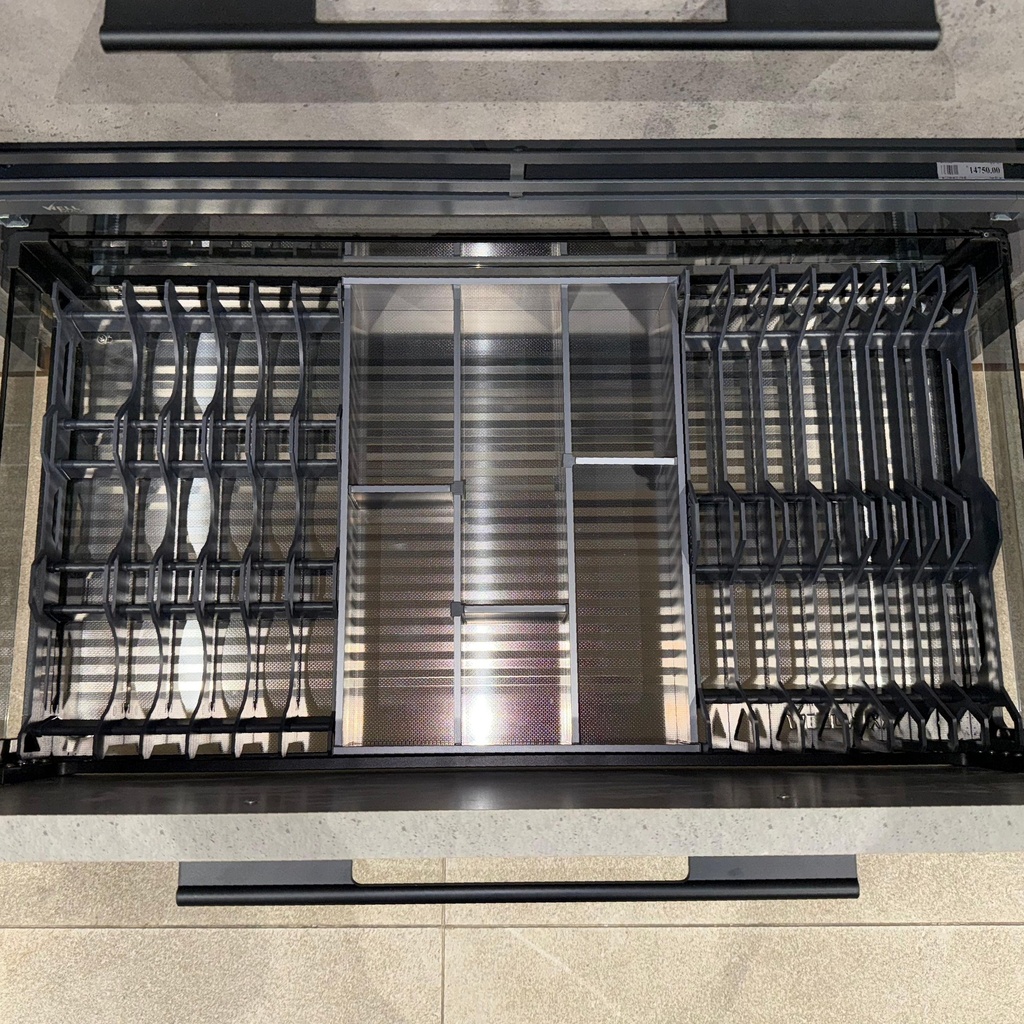 CUTLERY ORGANIZER HOB TRAY GLASS SIDED STEEL BOTTOM GREY -WELLMAX