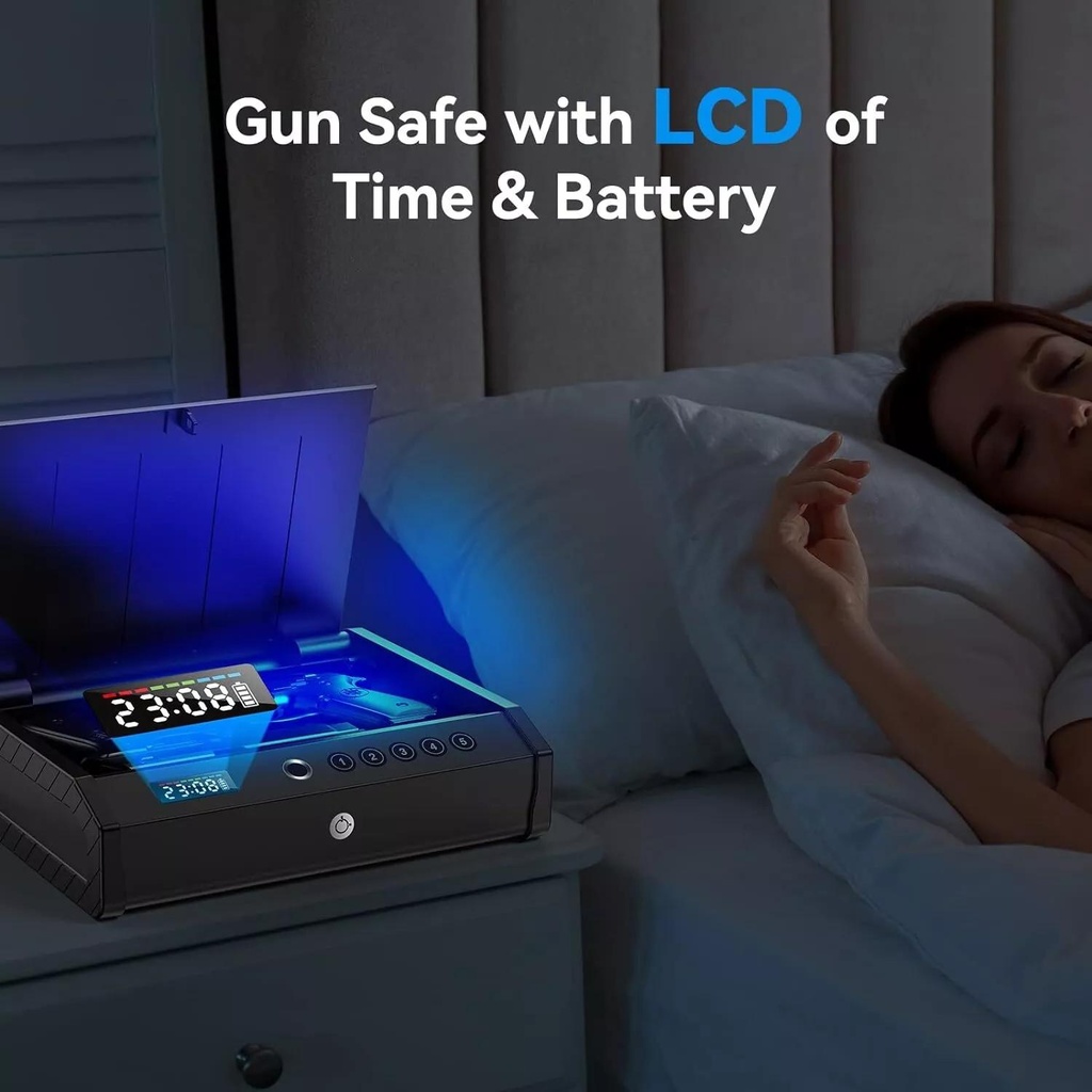 Open-Top Bedside Biometric Pistol safe with Clock