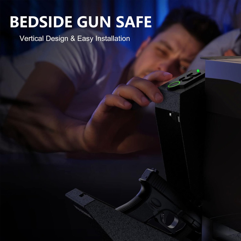 Open-Top Bedside Biometric Pistol safe with Clock