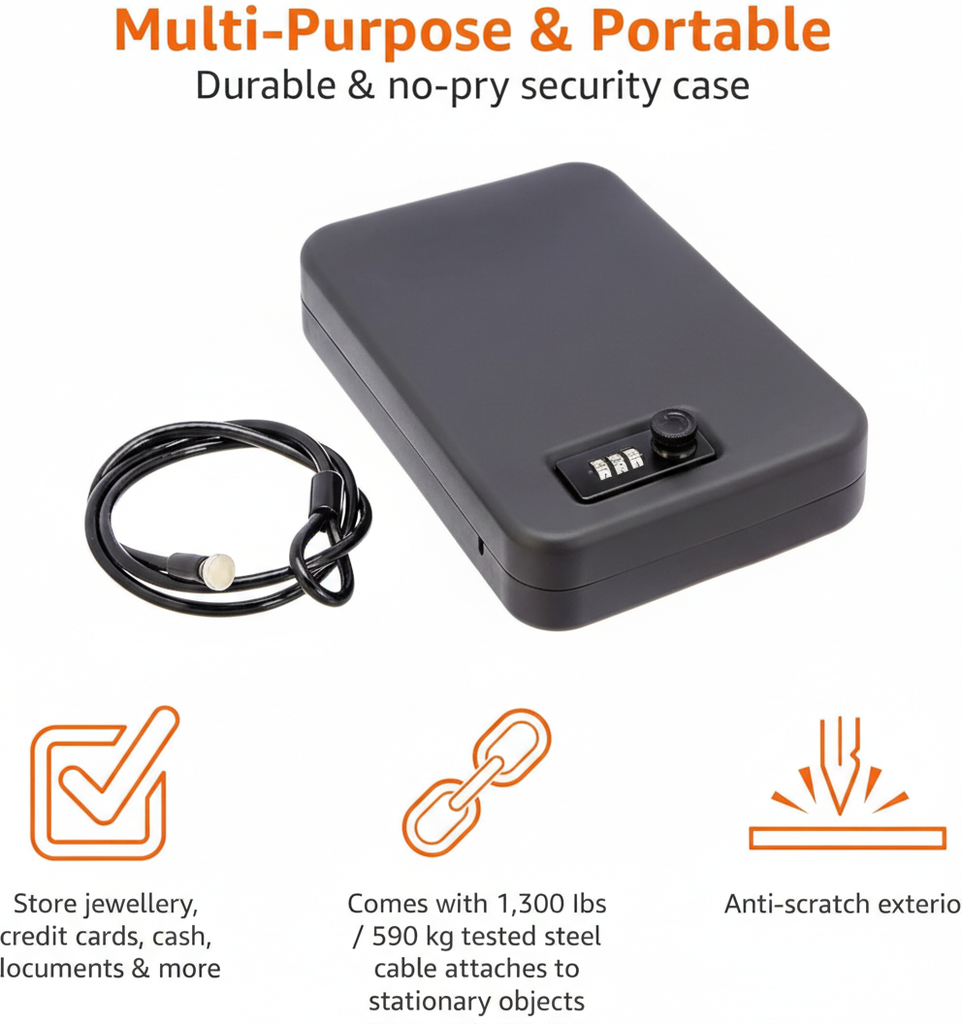 Combination Pistol Storage Safe Box Bedside Gym Multipurpose with wire