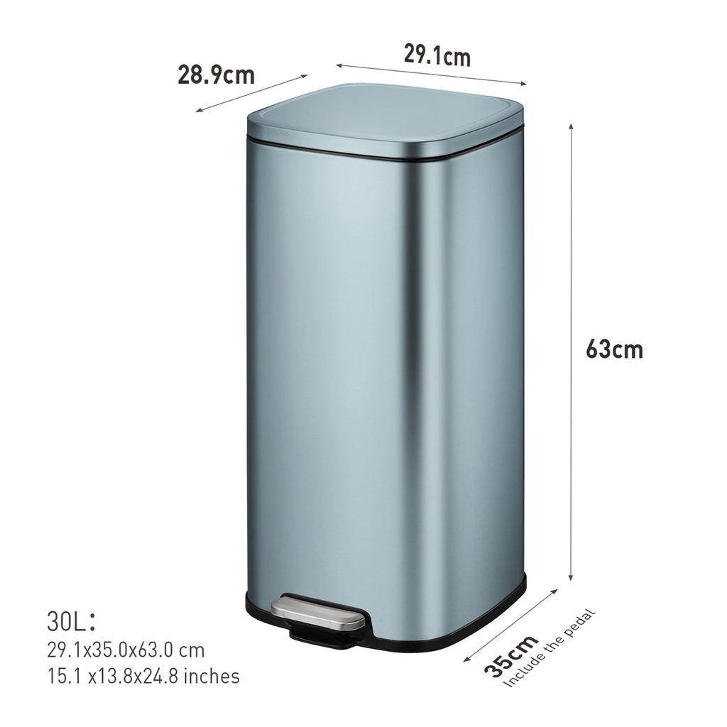 EKO Stella Blue Pedal Bin 30L | Kitchen Bin Soft-Close, Anti-Rust | EK9384P-30-TB
