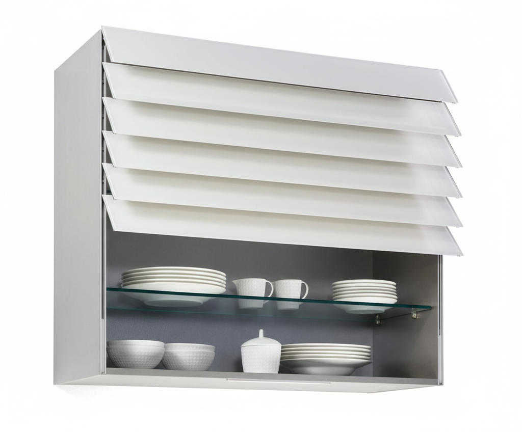 [100304314] FOLDING GLASS SHUTTER CABINET CLIMBER- KESSEBOHMER (600mm(24"), White)