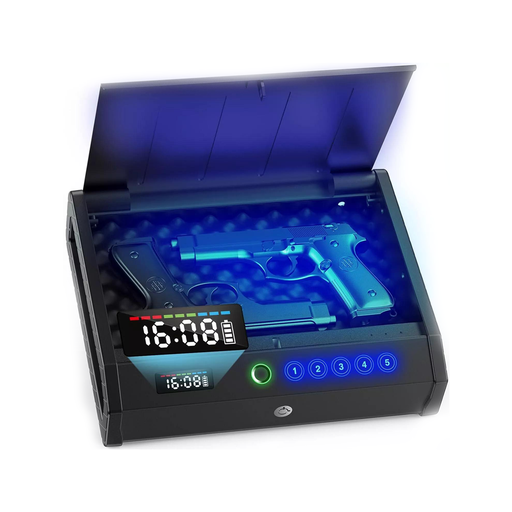 [BHO-0002] Open-Top Bedside Biometric Pistol safe with Clock